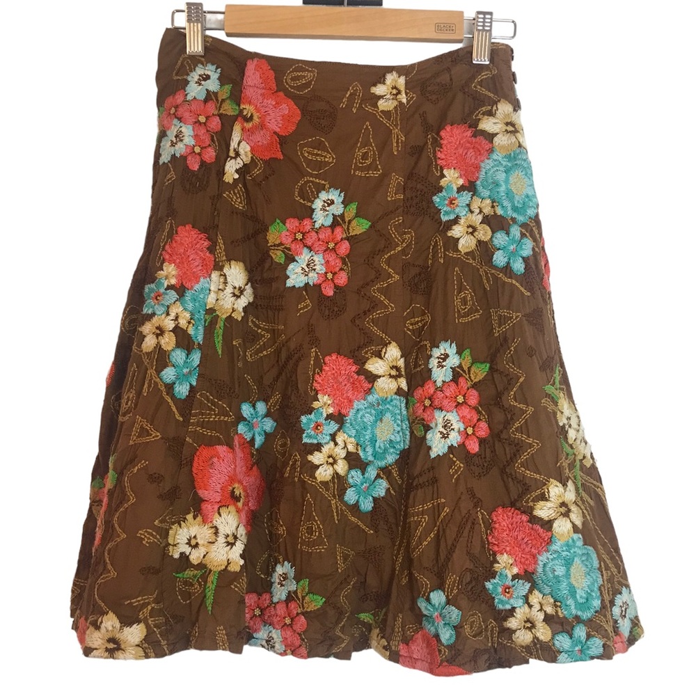 Vintage Johnny Was Womens Embroidered Floral Skirt Size 2 Fairy Boho Hippie 90s